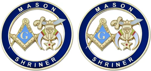 Vista 2 de Mason Shriner - Emblema masónico para auto, azul y dorado, 3 pulgadas de diámetro