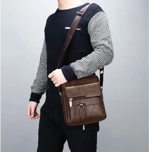 Vista 4 de LederleiterUSA Bolso de hombro de cuero para hombre, bolso retro para hombre, bolso de cuero cruzado, bolso de mensajero, maletín de personalidad