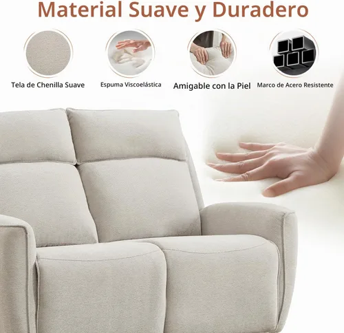 Vista 4 de INZOY Sillón reclinable manual de dos plazas, sofá reclinable de pared 2 asientos, juego de sofá reclinable de tela de chenilla, silla reclinable