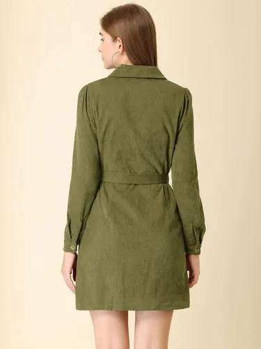 Vista 5 de Allegra K Vestido mini camisa de manga larga vintage con botones para mujer