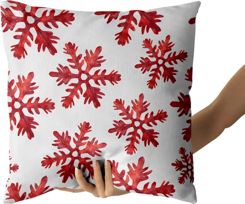 Vista 3 de Juego de 2 fundas de almohada de invierno de copos de nieve rojos de 18 x 18 pulgadas, fundas de almohada blancas de copos de nieve que caen, fundas