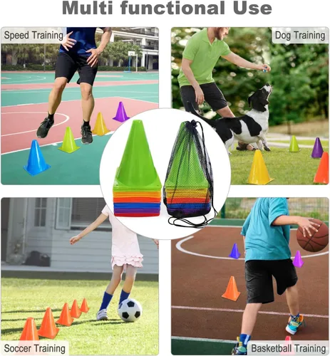 Vista 5 de Conos de fútbol para entrenamiento deportivo: conos de fútbol, marcador de campo de agilidad para patinaje, baloncesto, práctica de fútbol
