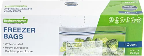 Vista 2 de Restaurantware Bag Tek - Bolsas con cremallera para congelador de 1 cuarto de galón, 25 bolsas desechables con cremallera, bolsas de plástico