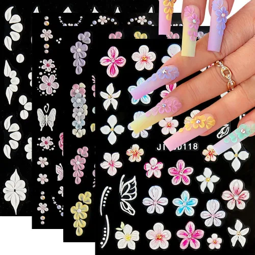 Vista 11 de Calcomanías de uñas de Navidad, calcomanías de uñas de invierno 3D, autoadhesivas, coloridas, cadena de luces, árbol de Navidad, reno, diseño