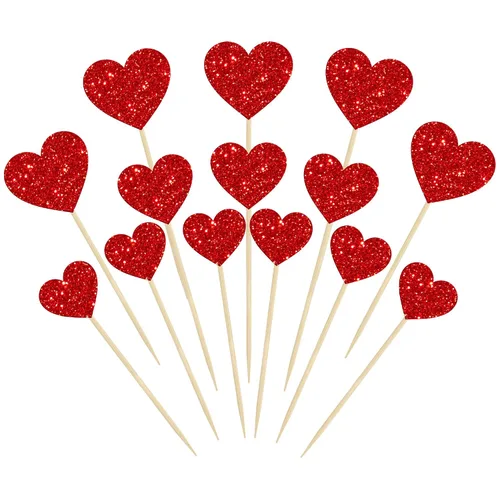 Vista 11 de Gyufise 30 adornos de corazón para cupcakes con purpurina de tamaño mixto con temática de dulce amor, decoración de pastel de corazón, boda Negro