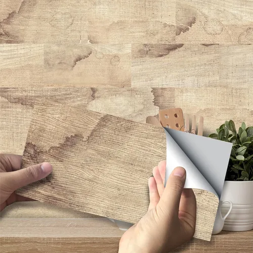 Vista 7 de 9pieces Adhesive Tile Stickers for Kitchen Backsplash and Home Decoration Water Resistant PVC Wood Grained Designing