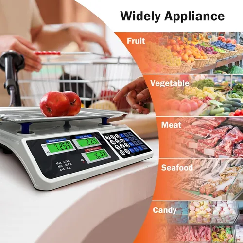 Vista 3 de Báscula de cálculo de precios de 88 lb/40 kg, báscula digital de cálculo de precios con plataforma grande de acero inoxidable, báscula de cocina