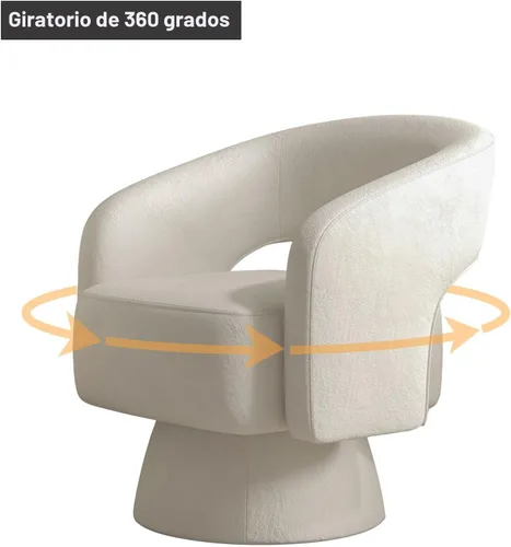 Vista 4 de Bonzy Home Silla Giratoria de Barril, Sillón de Acento de Terciopelo Silla Club Giratoria de 360 Grados para Sala de Estar Dormitorio Sala de Beige