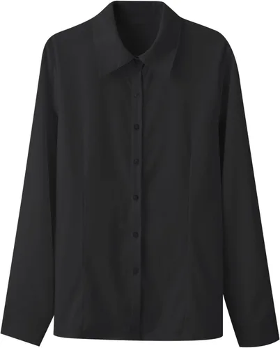 Vista 5 de Womens Button Down Shirts Collared Long Sleeve Solid Color Dressy Blouses Business Casual Office Work Tops