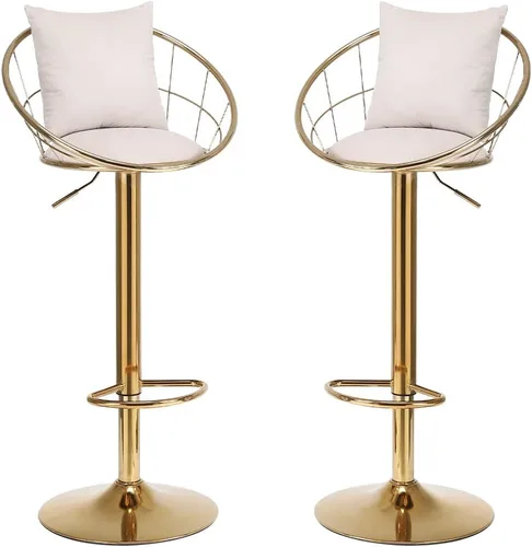 Vista 9 de Juego de 2 taburetes de bar giratorios de terciopelo, sillas de bar ajustables con respaldo y reposapiés, silla moderna para isla de cocina