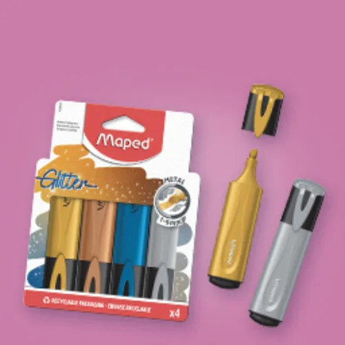Vista 7 de Maped Fluo Peps Classic - Resaltadores metálicos con purpurina, paquete de 4, estudia y organiza, tinta única con purpurina, versátil y cómodo