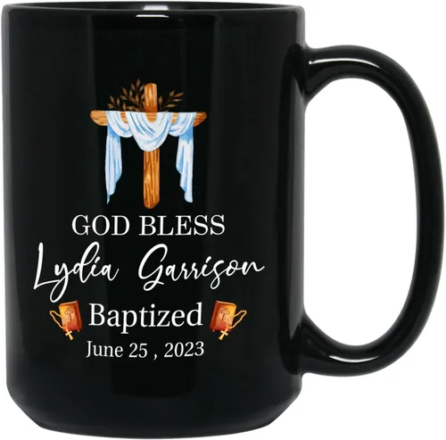 Vista 11 de Personalized Baptism Coffee Mug Gift With Baby Name & Date Baptized, Customized Baby Baptism Christening Black Ceramic Mug Gift For Dad Mom