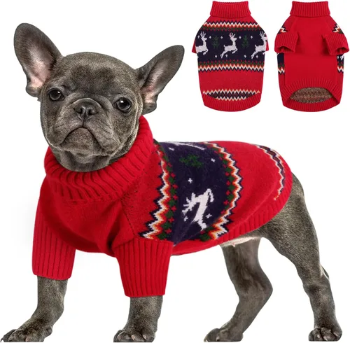 Vista 15 de Queenmore - Suéter de punto trenzado con cuello alto para perros pequeños, para climas fríos, para chihuahua, bulldog, teckel, carlino y yorkie, XS