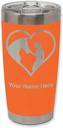 Vista 26 de LaserGram Vaso aislado al vacío de 20 onzas, corazón de vaquera de caballo, grabado personalizado incluido (negro)