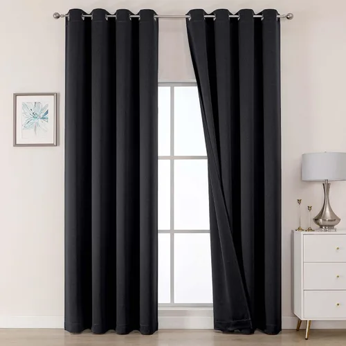 Vista 47 de OWENIE Cortinas 100% opacas de 63 pulgadas de largo, 2 paneles para dormitorio, sala de estar, cortinas superiores con ojales con aislamiento Negro