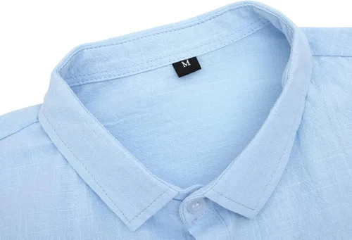 Vista 2 de Camisa de lino de algodón para hombre casual con botones manga larga para verano para la playa ajuste regular para cambray