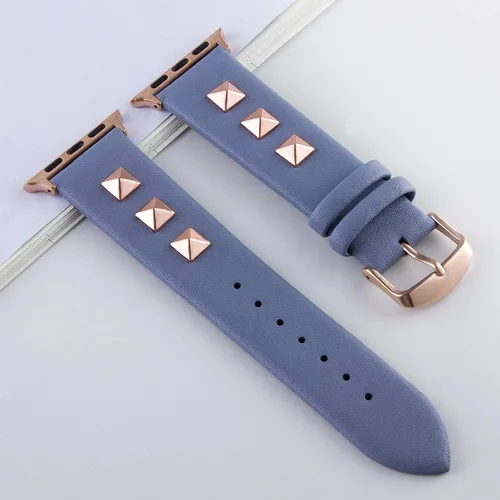 Vista 4 de Golden Rivets - Correas de cuero compatibles con Apple Watch Ultra SE Series 8 7 6 5 4 3 1.929 in 1.772 in 1.732 in 1.654 in 1.496 in 1.575 in 1.614
