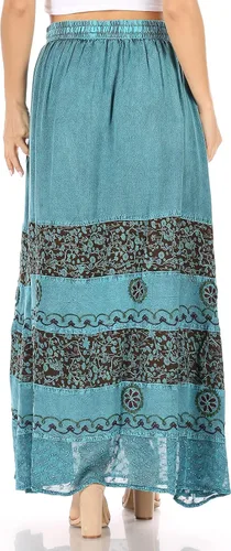Vista 2 de Sakkas Sandra - Falda larga estilo gitana para mujer, estilo bohemio, cintura elástica y bolsillos
