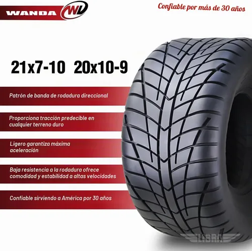 Vista 2 de WANDA - Juego de 4 neumáticos de alta velocidad 21x7-10 & 20x10-9 para Yamaha Raptor 350 660 700 ATV