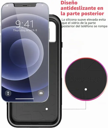 Vista 7 de Diverbox Funda para iPhone 12 [A prueba de golpes] [A prueba de caídas] [Protector de pantalla de vidrio templado], Funda de Protección Resistente
