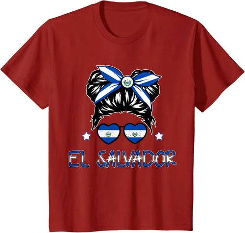 Vista 52 de Camiseta de El Salvador para Niñas Bandera Patrimonio Hispano Salvadoreño