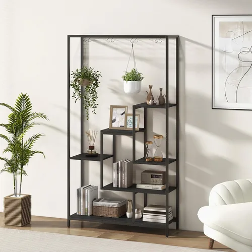 Vista 5 de Soporte para plantas de 6 niveles para interiores, soporte para plantas de 70.9 pulgadas de alto con 10 ganchos colgantes en S, estante de metal