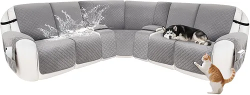 Vista 9 de Fundas para sofá modular reclinable, de terciopelo en forma de L, funda de consola central para perros y mascotas, lavable antideslizante, 1 funda