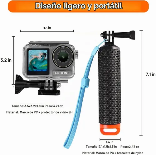 Vista 5 de BO&DQQ Carcasa Subacuática Impermeable Compatible con DJI Osmo Action 5 Pro/Action 4/Action 3, Funda de Cubierta de Buceo de 50 m/164 pies con Kit