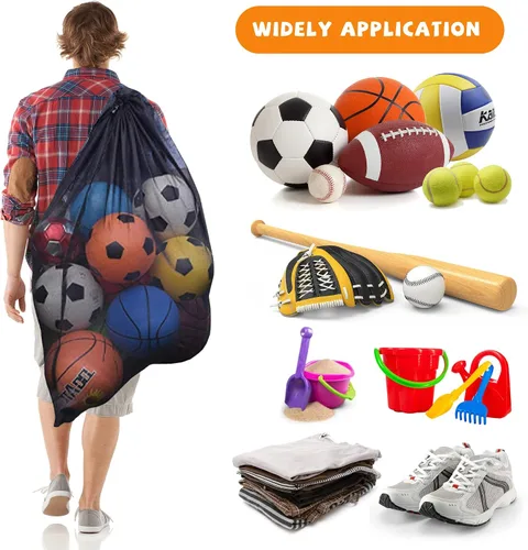 Vista 3 de Bolsa de malla resistente, organizador de almacenamiento de equipo deportivo para fútbol, baloncesto, voleibol, fútbol, béisbol y natación
