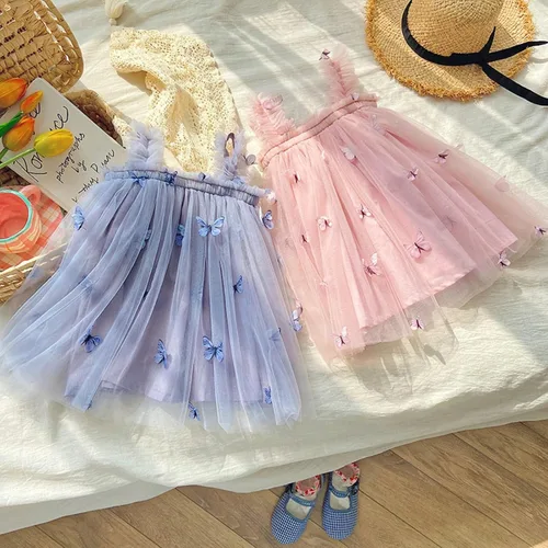 Vista 6 de Miipat Vestido de tul sin mangas para niñas pequeñas, vestido de tutú de mariposa floral para niñas pequeñas, vestidos de princesa para fiesta