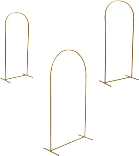 Vista 11 de Soporte de telón de fondo de arco de boda de 3.9 x 6.6 pies, soporte de arco de globos de metal, arco de boda dorado, marco de arco de globos