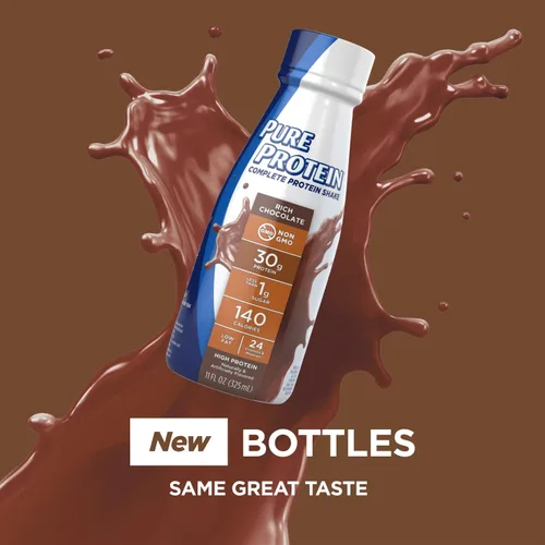 Vista 3 de Pure Protein Batido de proteína de chocolate, 1.06 oz de proteína completa, listo para beber y apto para dieta cetogénica, vitaminas A, C, D y E más