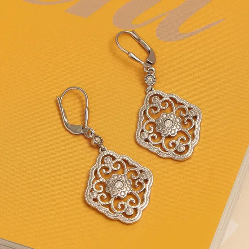 Vista 3 de LeCalla 925 Sterling Silver Filigree Dangle Drop Leverback Earrings for Women Long 925 Silver Dangle Leverback Earrings Hypoallergenic Filigree