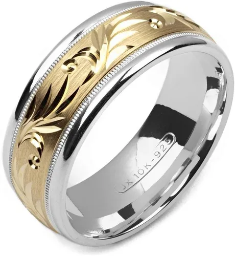 Vista 2 de Anillo de boda de plata esterlina y oro amarillo de 10 quilates, 8 milímetros, 2 tonos