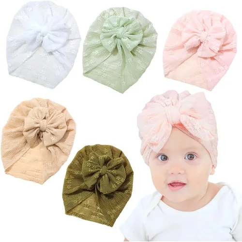 Vista 11 de Newborn Babies Headwrap Hat Infant Toddler Cotton Soft Cute Nursery Beanie Headbands Top Bowknot Cap Multicolor 5 piezas flor/9.8 ft-2 años
