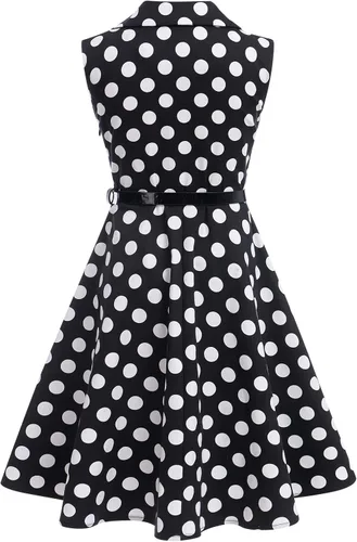 Vista 3 de Vestido de té para niñas, estilo vintage, de los años 50, con diseño de lunares, estilo Rockabilly para fiesta de graduación, vestido de té