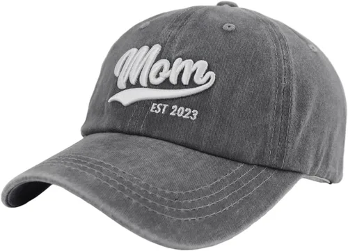 Vista 2 de Gomthrpc Mom Est 2024 - Gorra de béisbol para mujer, divertida gorra de béisbol ajustable de algodón lavado bordado en 3D