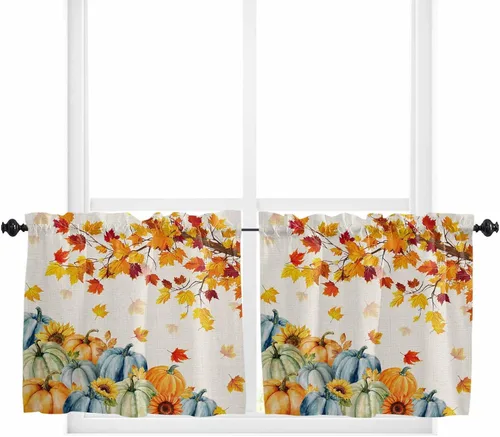 Vista 59 de Cenefas de Navidad de invierno para ventanas, cortinas de cocina con bolsillo para barra, cortinas con aislamiento térmico para ventana de baño