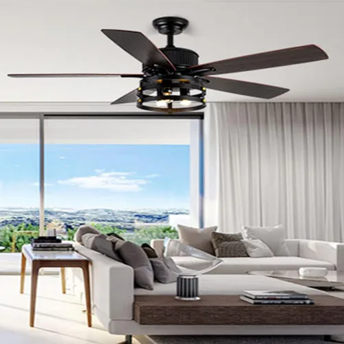 Vista 5 de Ventilador de techo de 52 pulgadas con luz, ventilador de techo de granja con 5 cuchillas de doble acabado de madera, ventilador de techo con motor