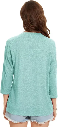 Vista 103 de ZENNILO Camisetas casuales de manga 3/4 para mujer, holgadas, cuello redondo, lindas camisetas básicas