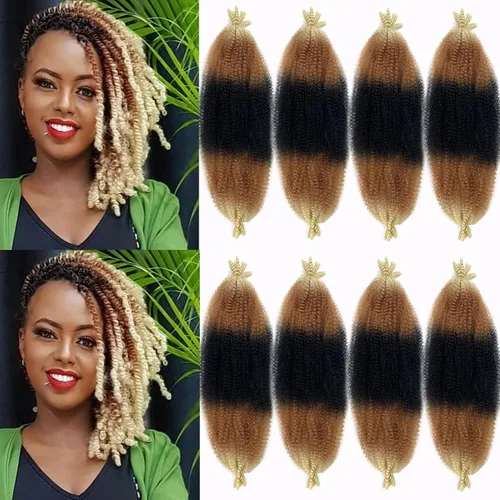 Vista 25 de Extensiones de cabello trenzado con resorte Marley Twist de 8 pulgadas, paquete de 8 para niños, cabello rizado y trenzado kinky, locs suaves
