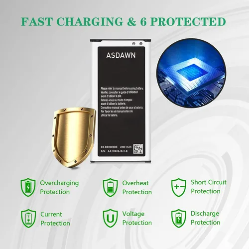Vista 5 de ASDAWN Para Samsung Galaxy S5 Batería Reemplazo SM-G900 G900A/P/V/T/F/H/R4/TR/W8/BVB EB-BG900BBC EB-BG900BBU EB-BG900BBE, i9600, Batería para Galaxy