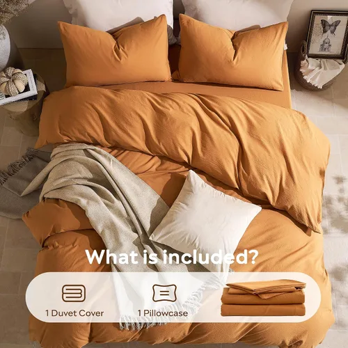 Vista 8 de JELLYMONI Funda de edredón tamaño individual, funda de edredón 100% algodón lavado con textura similar al lino, ropa de cama transpirable y suave