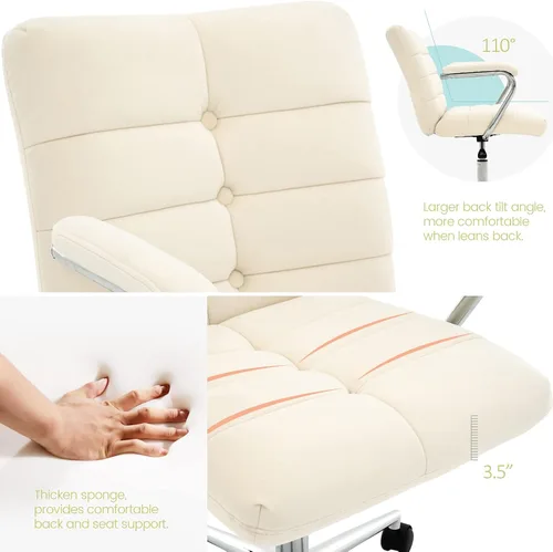 Vista 3 de Silla de escritorio de terciopelo para oficina en casa, silla tapizada ajustable giratoria con ruedas, silla de computadora copetada con respaldo