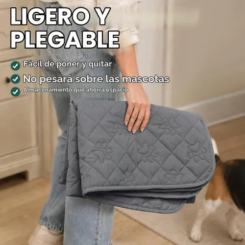 Vista 11 de Funda impermeable de 4 plazas para perros, manta acolchada con estampado de patas para sofá y cama de 4 cojines, resistente al pelo de mascotas Gris
