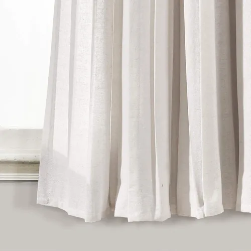 Vista 4 de Lush Decor - Cortinas de lino con botones de estilo granja, panel individual, diseño plisado de dos tonos de 40 pulgadas de ancho x 45 pulgadas