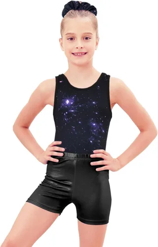 Vista 2 de Leotardos de gimnasia para niñas con pantalones cortos brillantes para bailar ballet
