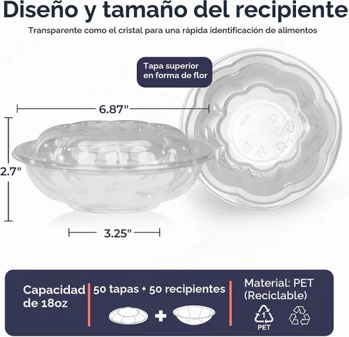 Vista 2 de Fit Meal Prep 50 unidades 18 onzas Tazones desechables de plástico transparente para ensalada con tapas herméticas - Para llevar para almuerzo