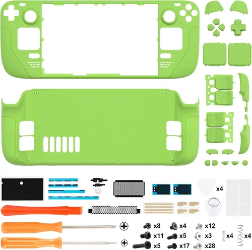Vista 2 de eXtremeRate Carcasa verde personalizada para Steam Deck LCD, kit de carcasa completa de repuesto, cubierta delantera y trasera, botones, accesorios