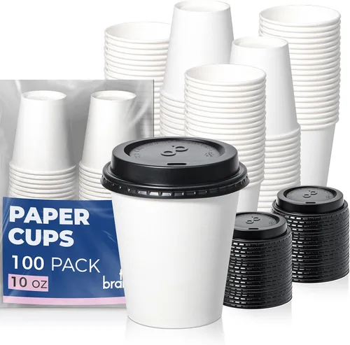 Vista 19 de Fit Meal Prep Paquete de 100 Tazas de Café Desechables de 4 oz con Tapas, Vasos de Papel Premium Para Llevar, Tazas de Café Caliente a Prueba